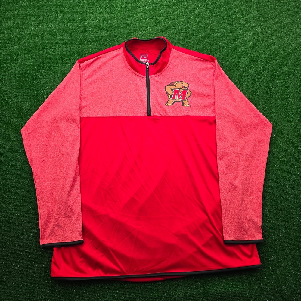 Maryland Terrapins Quarter Zip Sweatshirt Mens XL Red Pullover NCAA College Logo